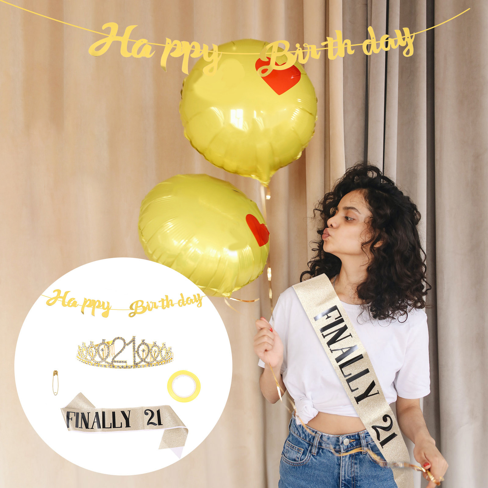 Birthday Sash Glitter - مجموعة واحدة من إكسسوارات حفلات أعياد