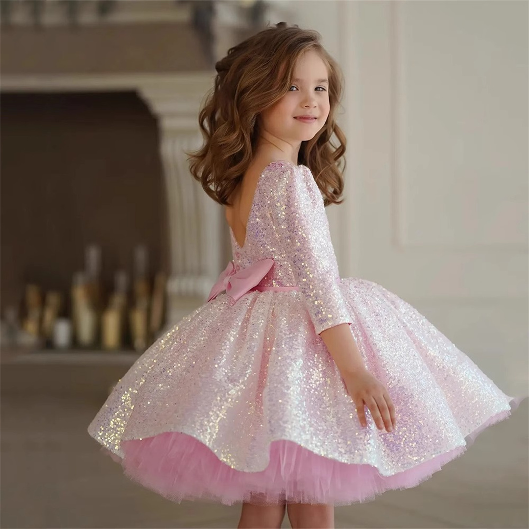 Birthday Sash Glitter - فساتين الأميرات بطول الركبة للفتيات ،