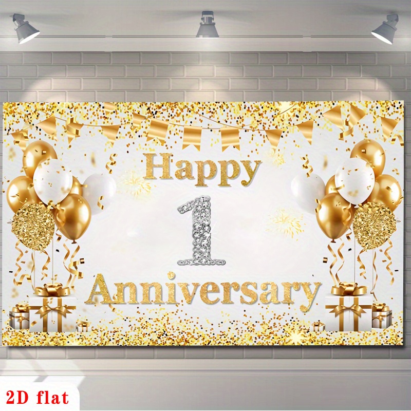 Party Banner Gold - لافتة بالونات ذهبية وبيضاء مسطحة ثنائية