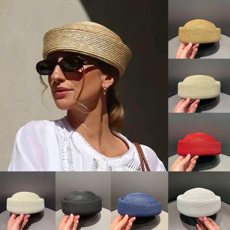 Paper Straw Color - قبعة صيفية جديدة مصنوعة يدويًا من