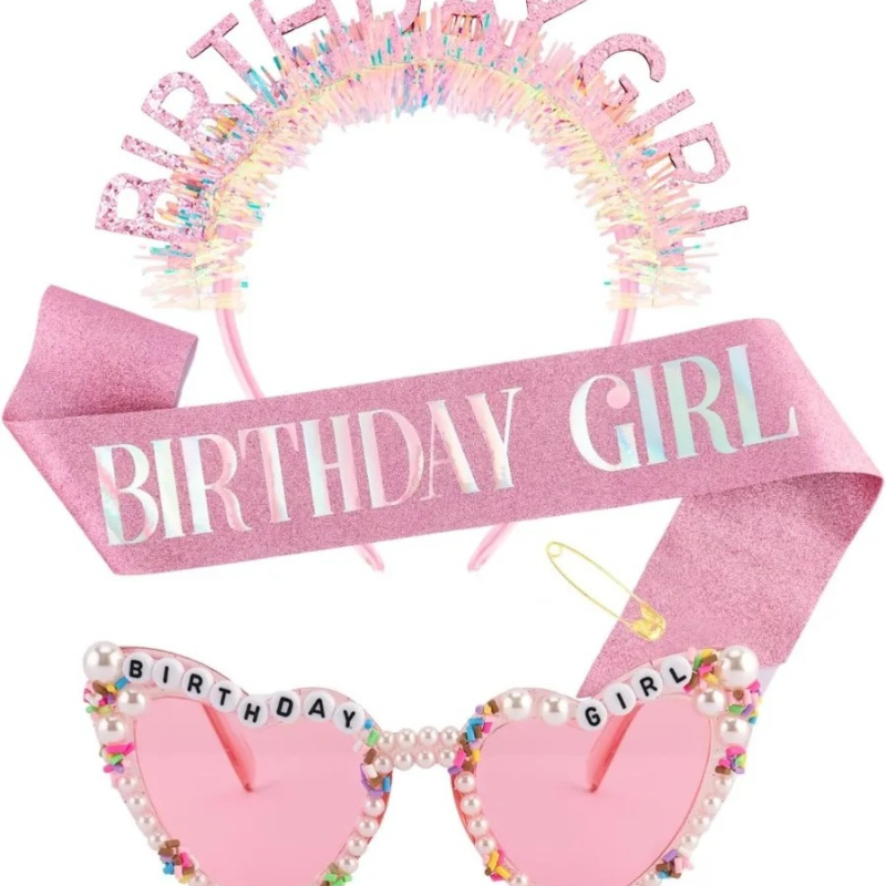 Birthday Sash Glitter - وشاح عيد ميلاد للفتاة، عصابة رأس
