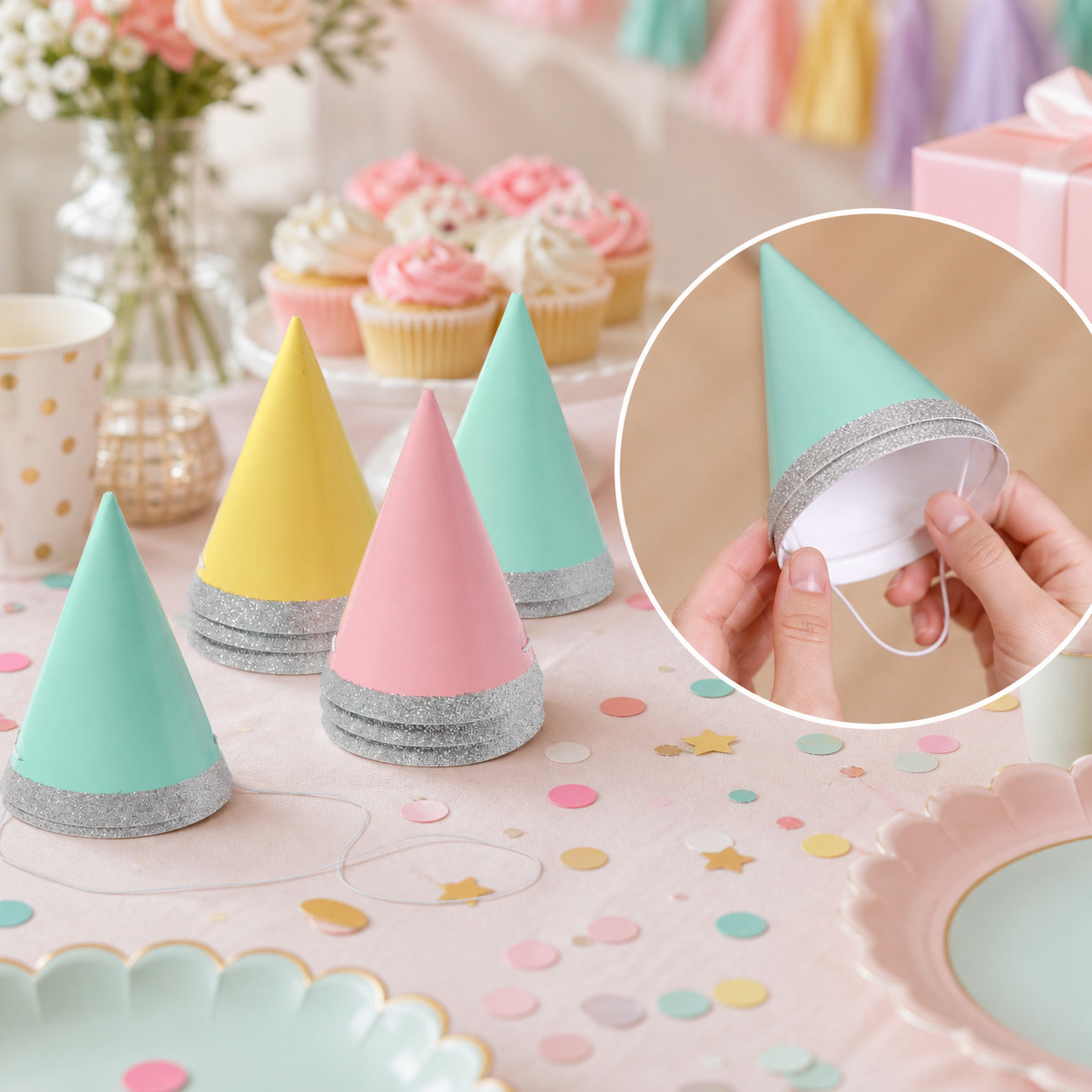 Party Hat Cone - قبعات حفلات صغيرة لامعة بحجم 4