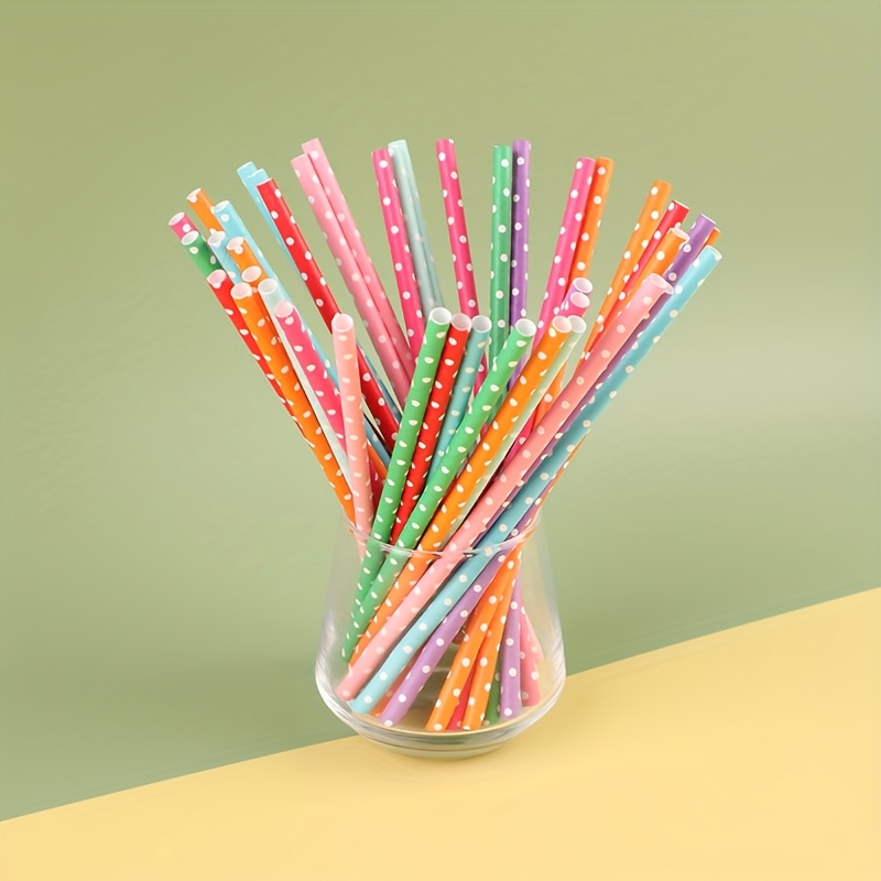 Paper Straw Color - 100 قطعة من شفاطات الورق الملونة