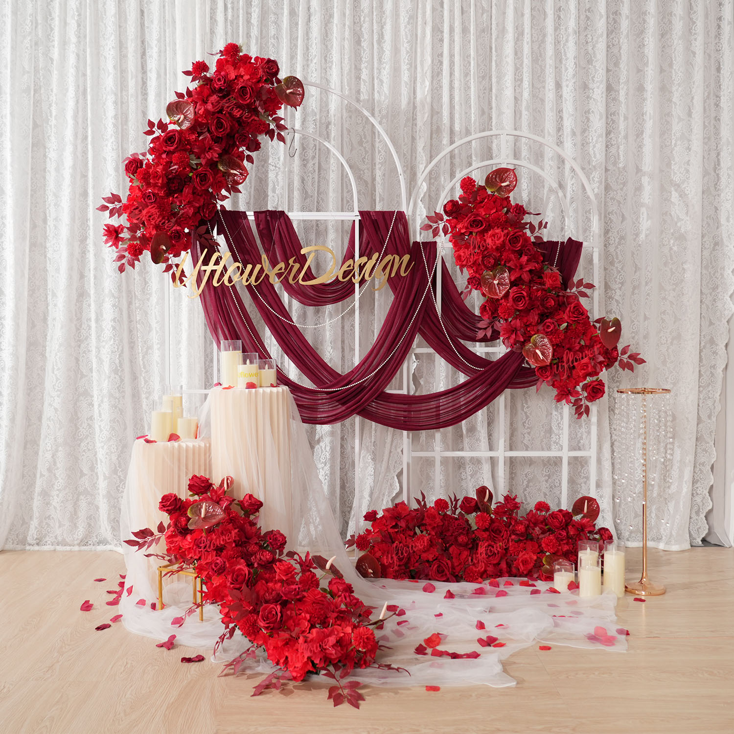 Flower Wall Panel - Uflower الأحمر زهرة صف الزفاف قوس
