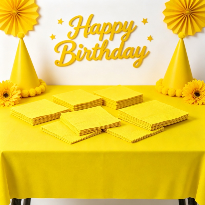 Table Cloth Disposable - طقم مفرش طاولة وفوط صفراء محمول