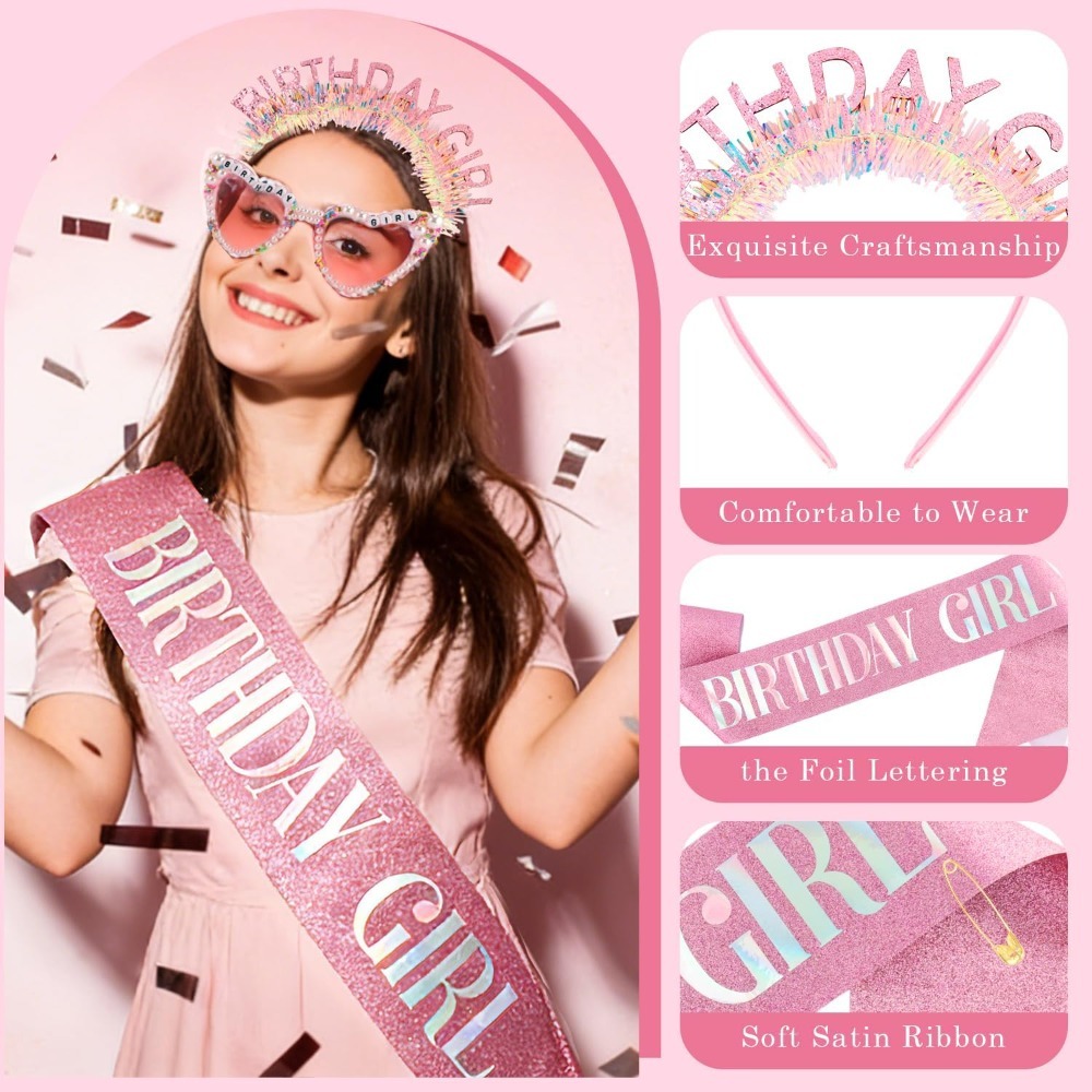 وشاح عيد ميلاد للفتاة، عصابة ر - مراجعة Birthday Sash Glitter وسعره