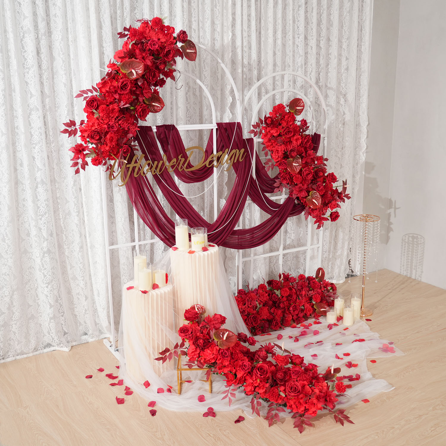 Uflower الأحمر زهرة صف الزفاف  - مراجعة Flower Wall Panel وسعره