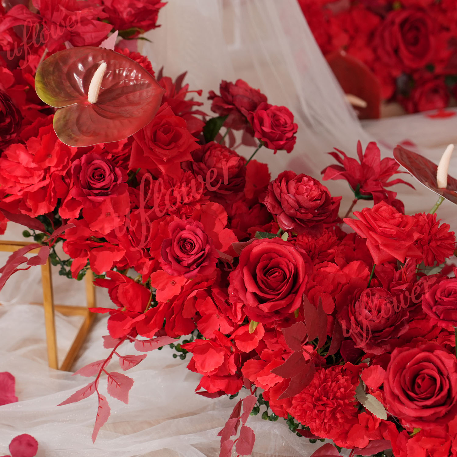 Uflower الأحمر زهرة صف الزفاف  - مراجعة Flower Wall Panel وسعره